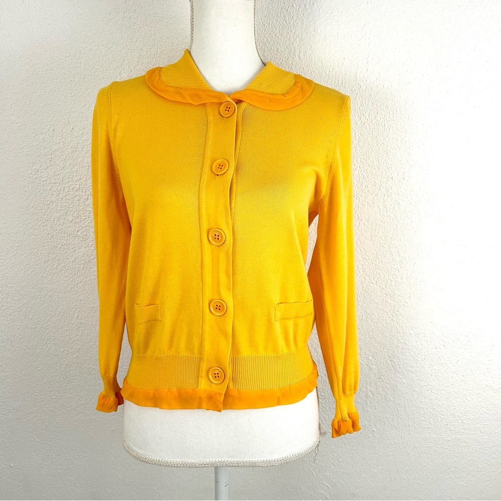 SEE BY CHLOE Buttercup Yellow Sz 6 US Ruffle Cardigan Sweater Top Cotton $495